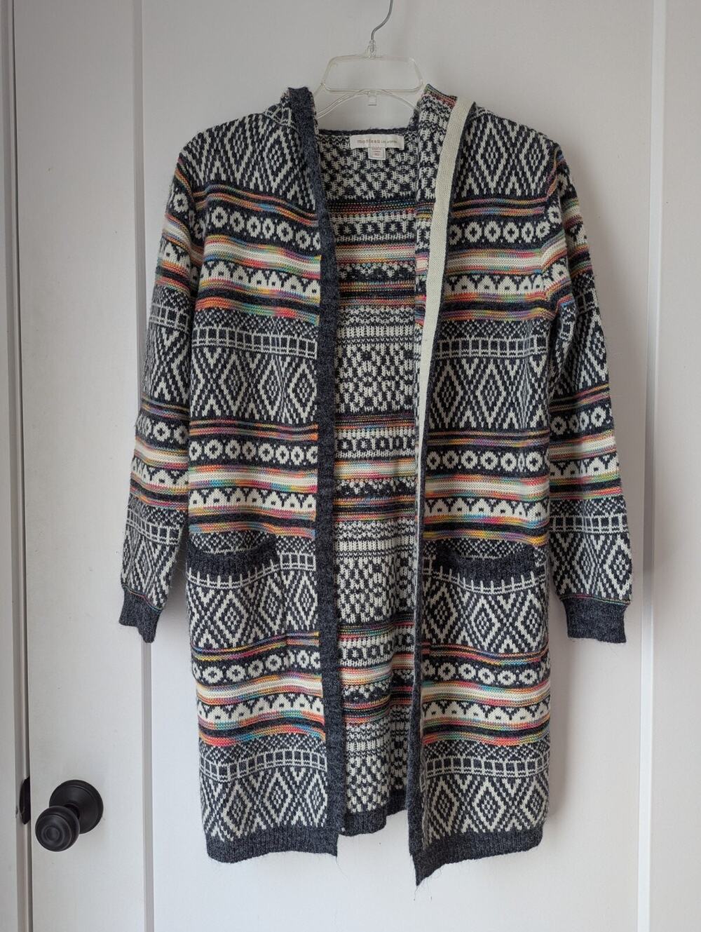 Monteau Ladies XS Charcoal Gray Rainbow Hooded Sweater Open Cardigan Casual...